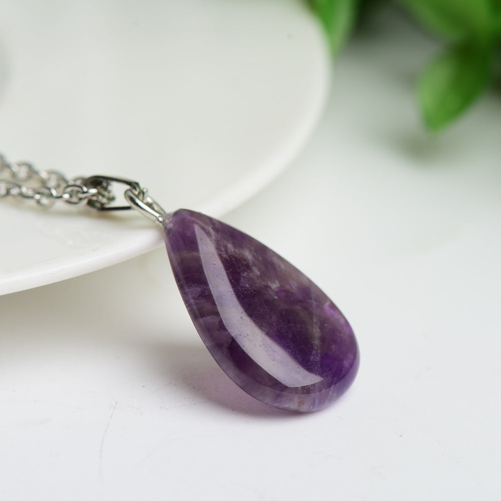 Amethyst with Silver Color Chain Crystal Necklace Bulk Wholesale