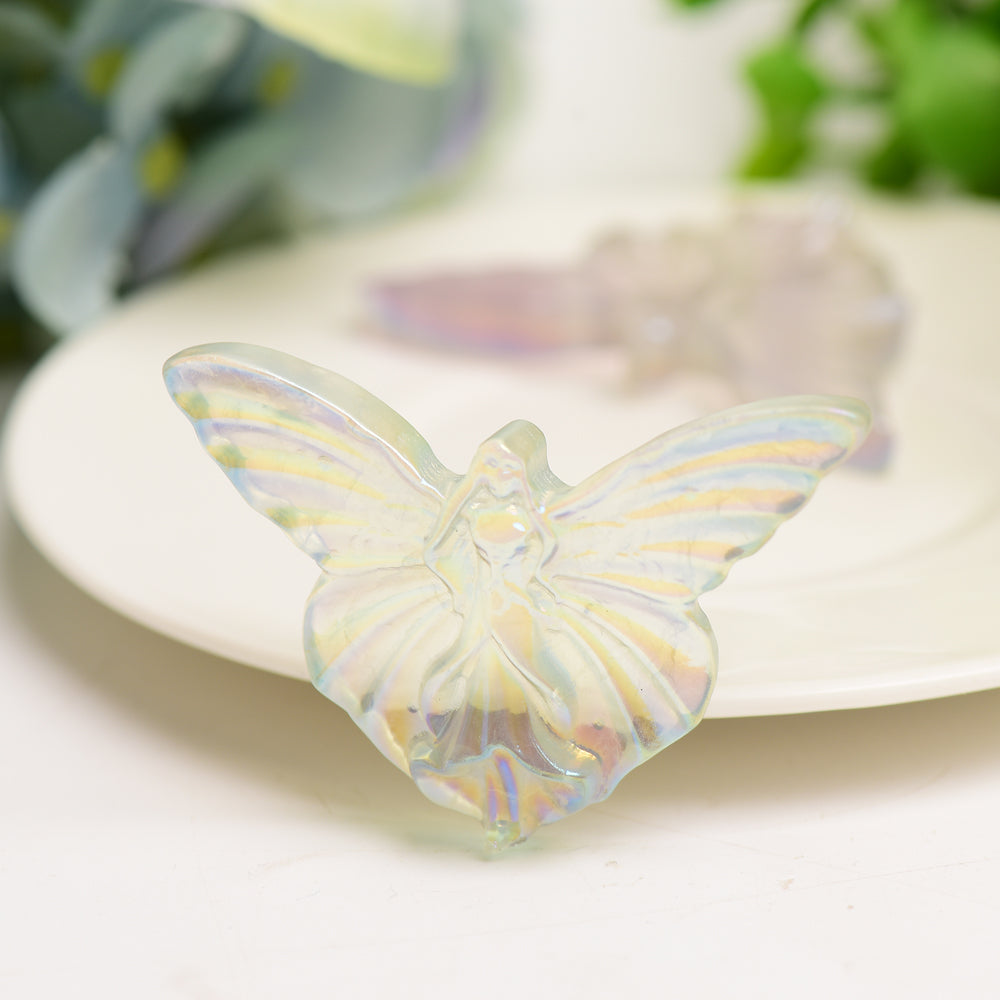 2.3" Aura Clear Quartz Butterfly Crystal Carving Bulk Wholesale