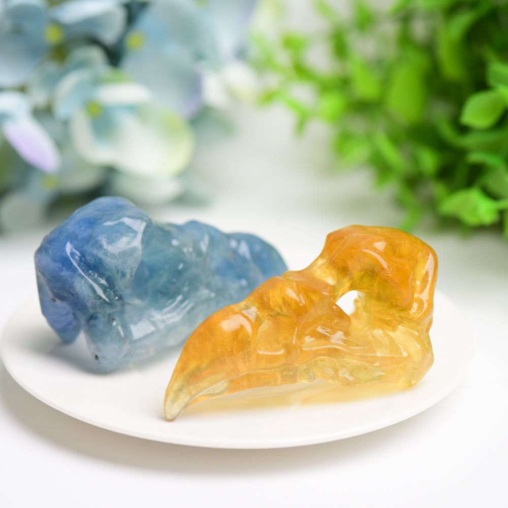 3.0" Fluorite Raven Skull Crystal Carving Bulk Wholesale