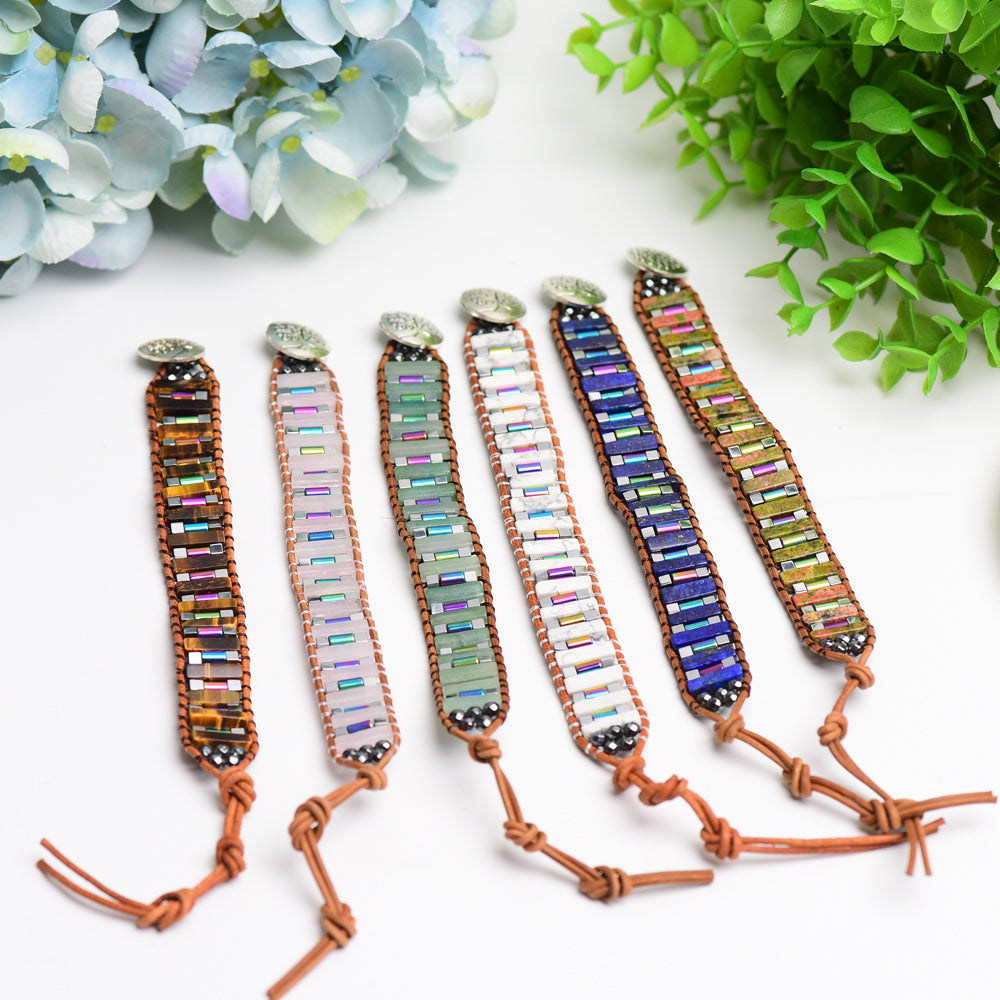Natural Crystal Healing Bracelets Leather Wrap adjustable Bracelet Jewelry