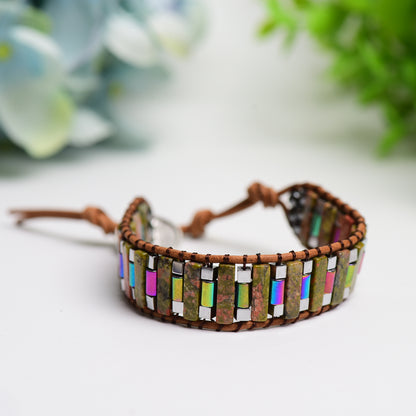 Natural Crystal Healing Bracelets Leather Wrap adjustable Bracelet Jewelry