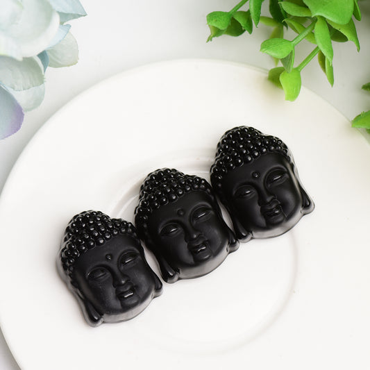 1.3" Black Obsidian Buddha Head Crystal Carving Bulk Wholesale