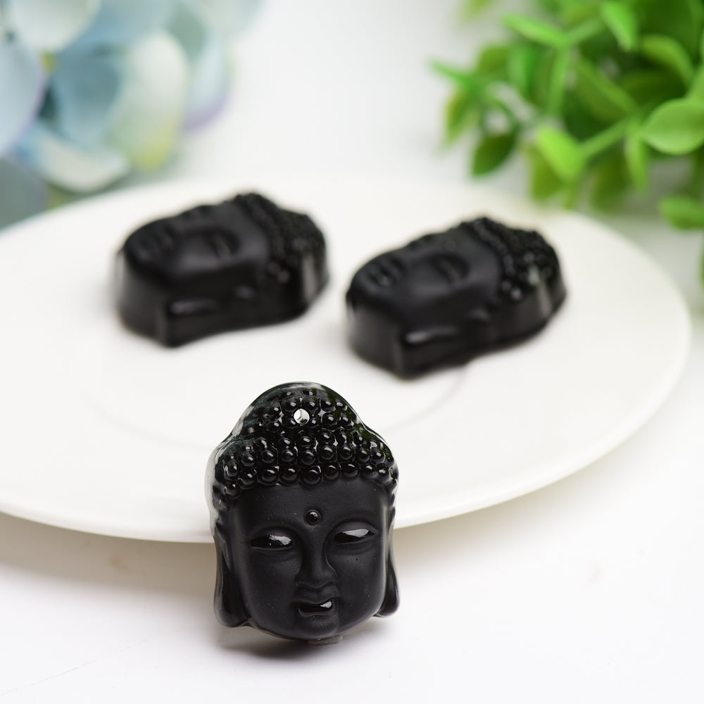 1.3" Black Obsidian Buddha Head Crystal Carving Bulk Wholesale