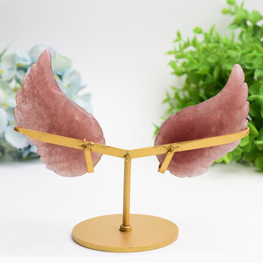 4.0" Mixed Crystal Pair of Wings Carving with Metal Display Stand Crystal Healing Bulk Wholesale