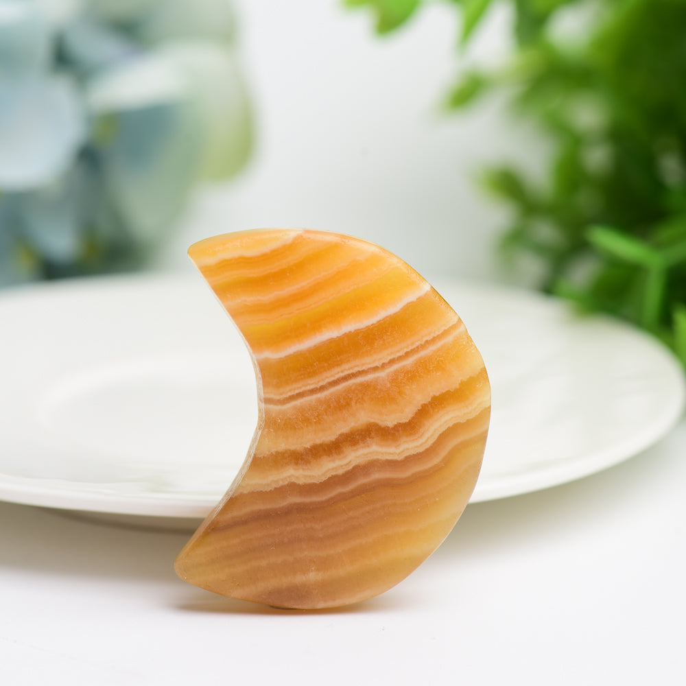 2.0" Orange Calcite Moon Crystal Carving Buk Wholesale