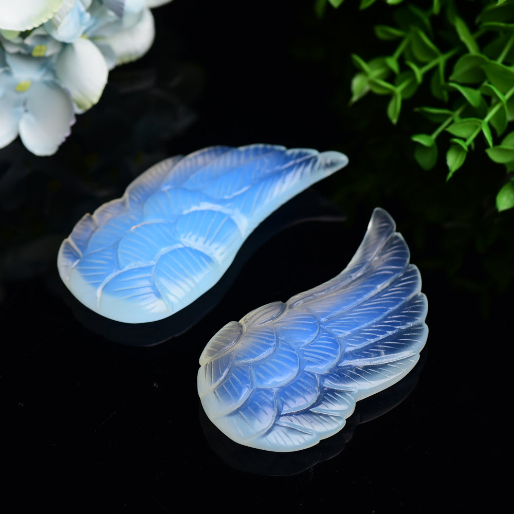 4.0" Mixed Crystal Pair of Wings Carving with Metal Display Stand Bulk Wholesale