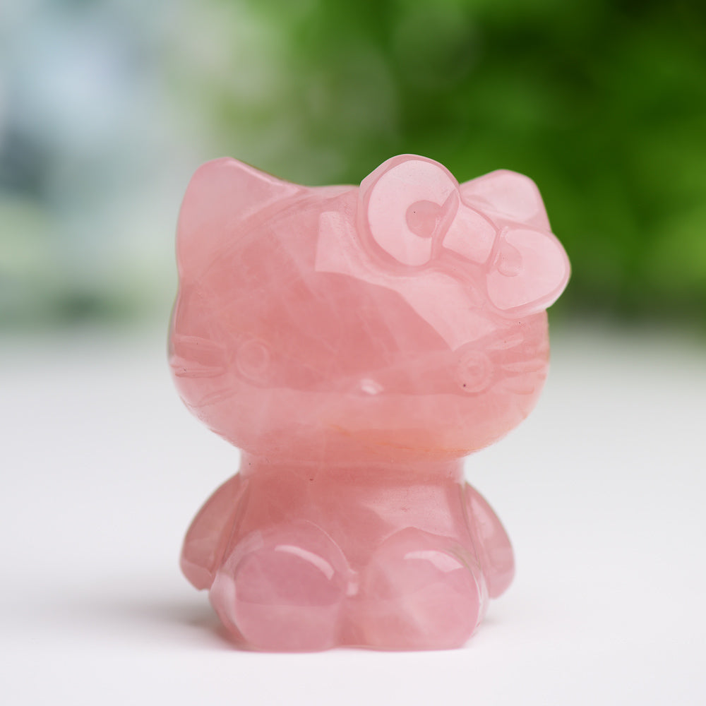 2.2" Rose Quartz Hello Kitty Crystal Carving