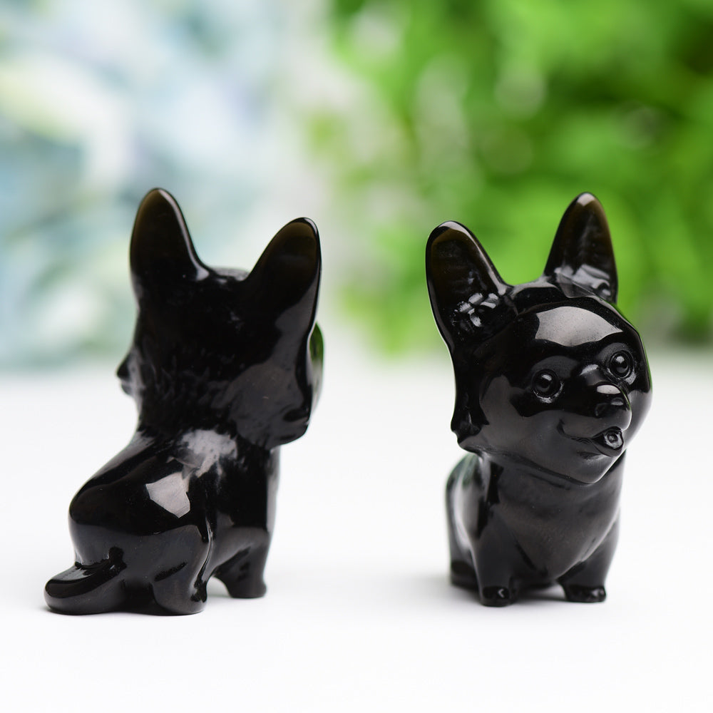 2.2" Black Obsidian Dog Crystal Carving