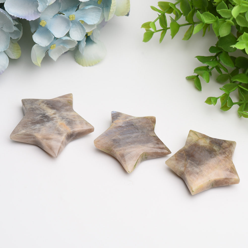 2.2" Peach Moon Stone Star Crystal Carving Bulk Wholesale