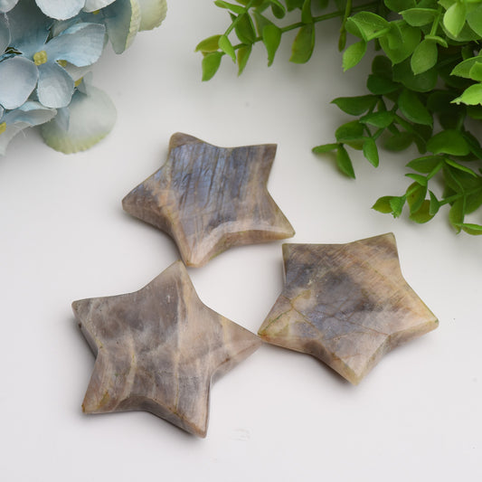 2.2" Peach Moon Stone Star Crystal Carving Bulk Wholesale