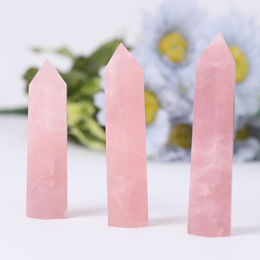 Natural Rose Quartz Point Healing Crystal Tower