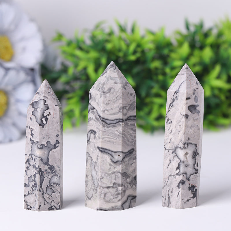 Wholesale Natural Picasso Jasper Point Crystal Tower Healing Stone for Feng Shui Decoration
