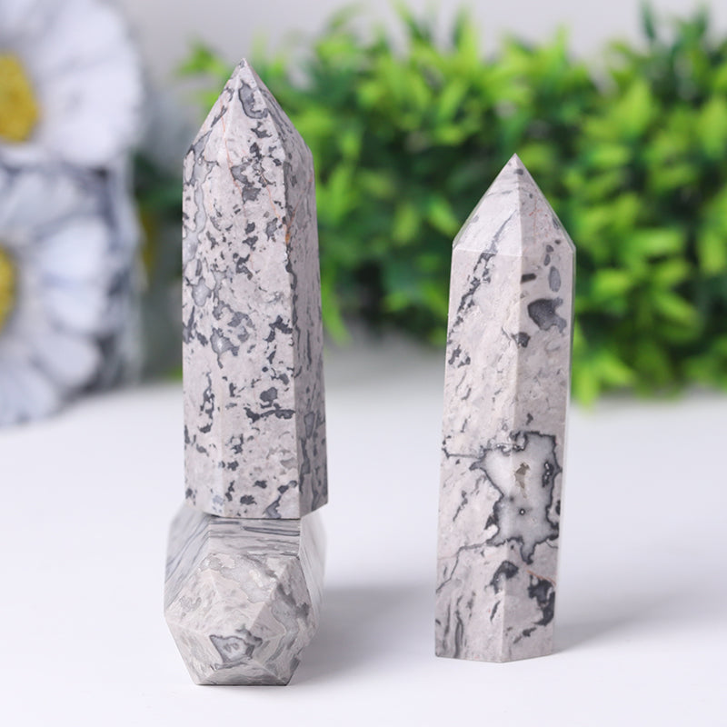Wholesale Natural Picasso Jasper Point Crystal Tower Healing Stone for Feng Shui Decoration