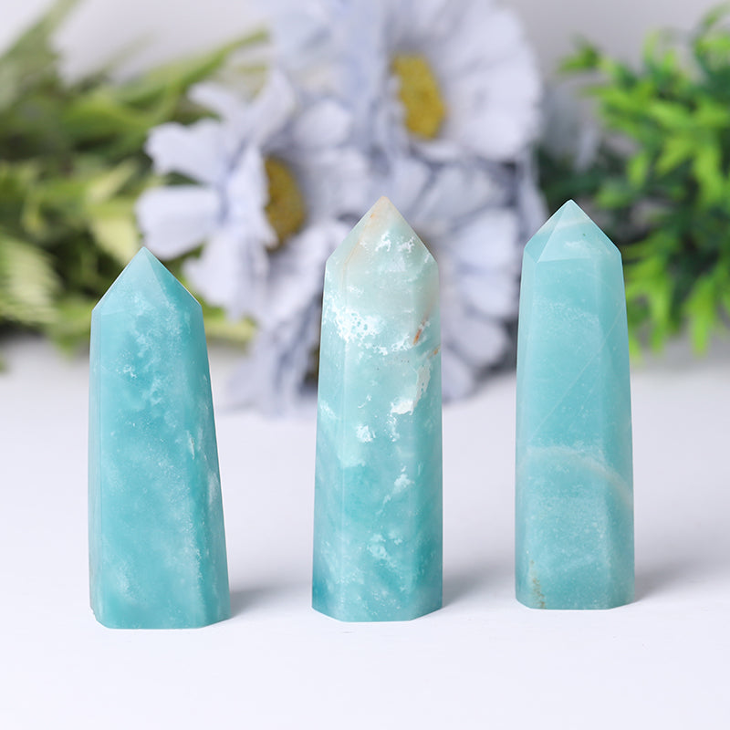 Natural High Quality Sky Blue Point Caribbean Calcite Tower for Healing