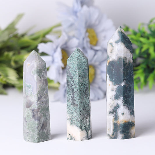 Wholesale Natural Moss Agate Point Healing Stone