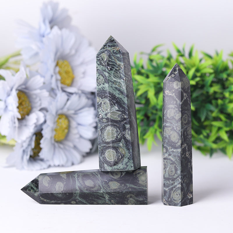 Wholesale Natural Crystal Green Kambaba Jasper Point Healing Crystal Tower