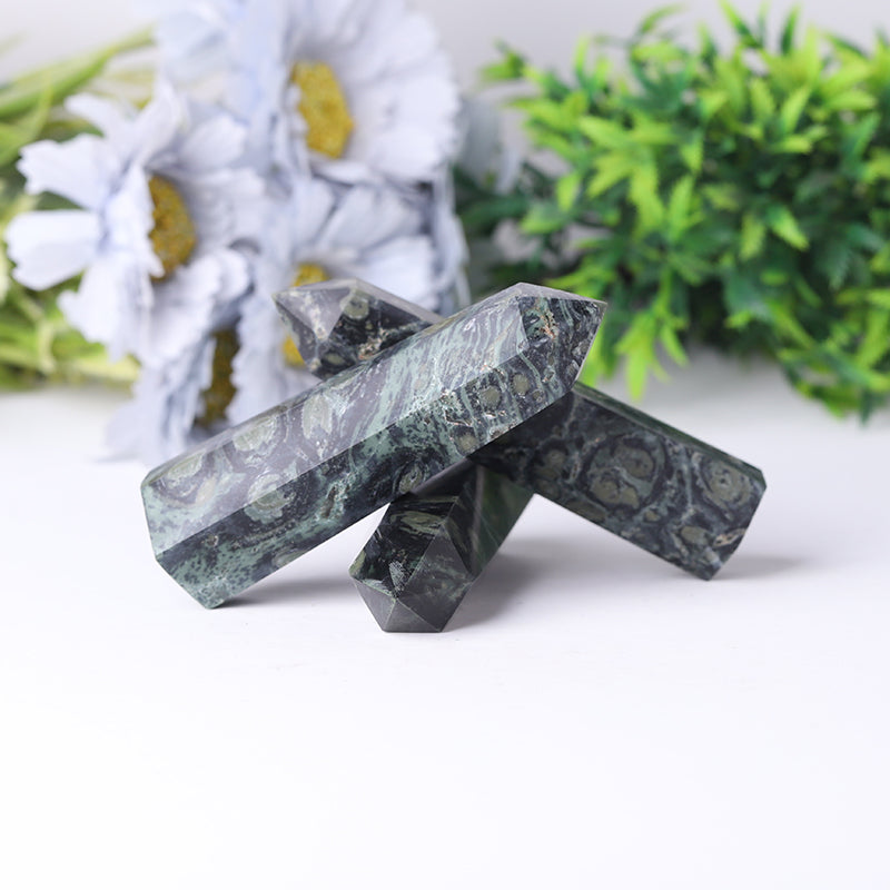 Wholesale Natural Crystal Green Kambaba Jasper Point Healing Crystal Tower