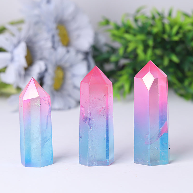 Pink and Blue Aura Angel Crystal Points