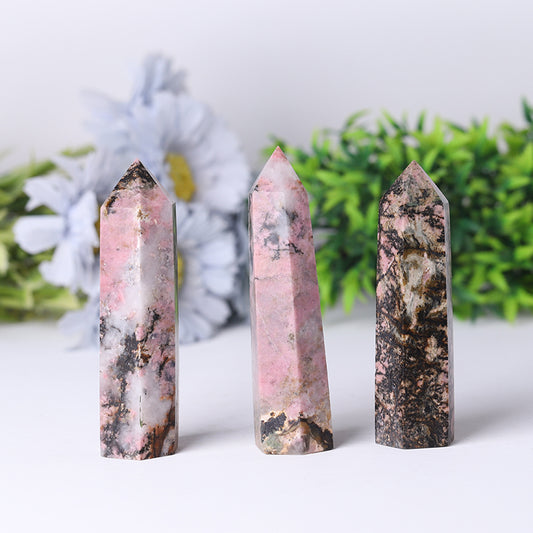 Wholesale Natural Crystal Spiritual Healing Stones Rhodonite Point Tower for Decoration