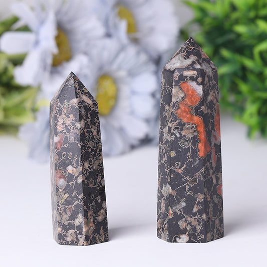 Natural Plum Blossom Jasper Points Healing Crystal Tower