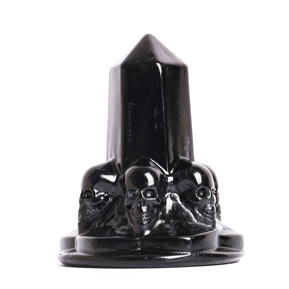 Black Obsidian Tower With Carving Skull