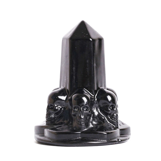 Black Obsidian Tower With Carving Skull