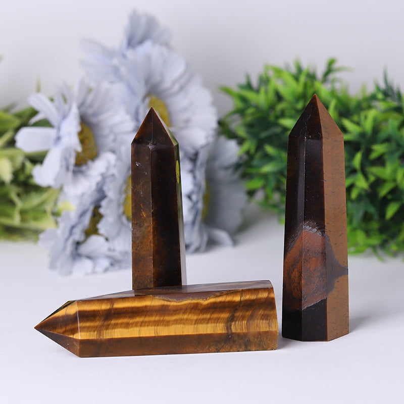 Wholesale Natural Quartz Crystal Point Reiki Gemstone Wands Crystal Tower Yellow Tiger Eye Points For Decoration