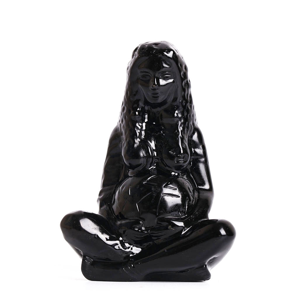 Black Obsidian Earth Mother Goddess Crystal Carving Statue