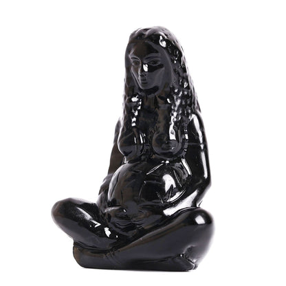 Black Obsidian Earth Mother Goddess Crystal Carving Statue