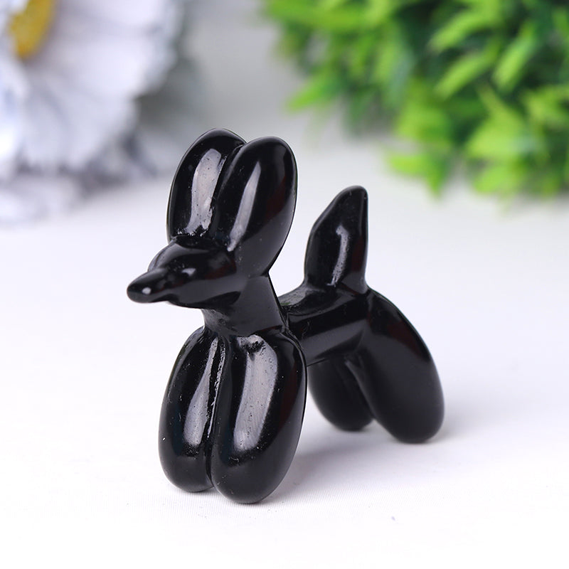 2.5" Black Obsidian Balloon Dog Crystal Carvings