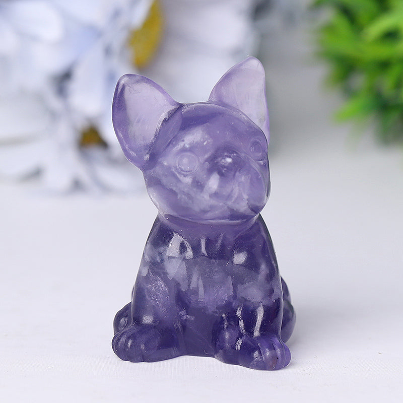 2.5" Wholesale High Quality Fluorite French Bulldog Carving Crystal Dog For Home Decor