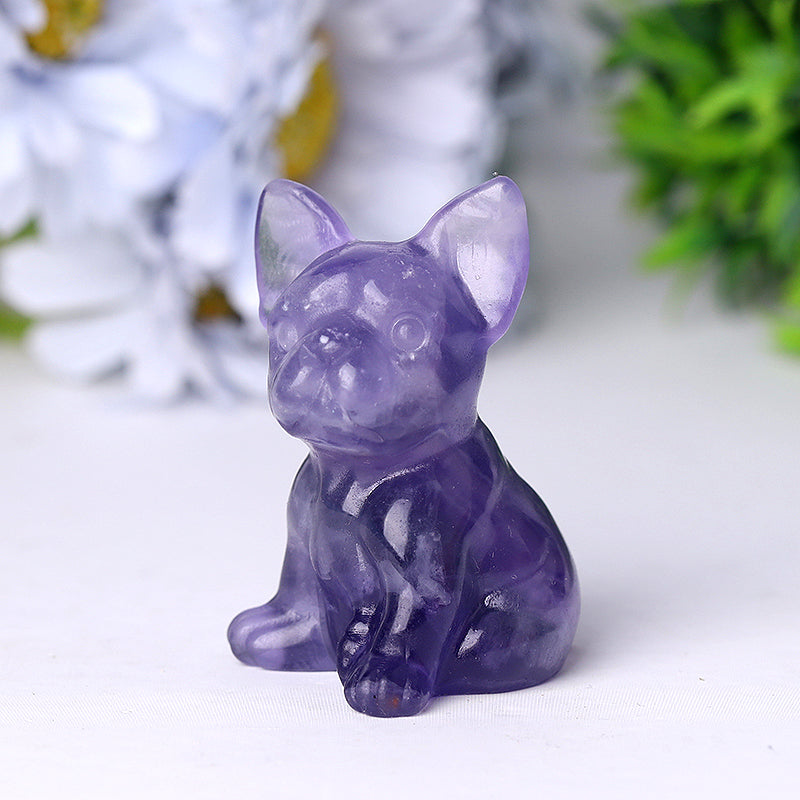 2.5" Wholesale High Quality Fluorite French Bulldog Carving Crystal Dog For Home Decor