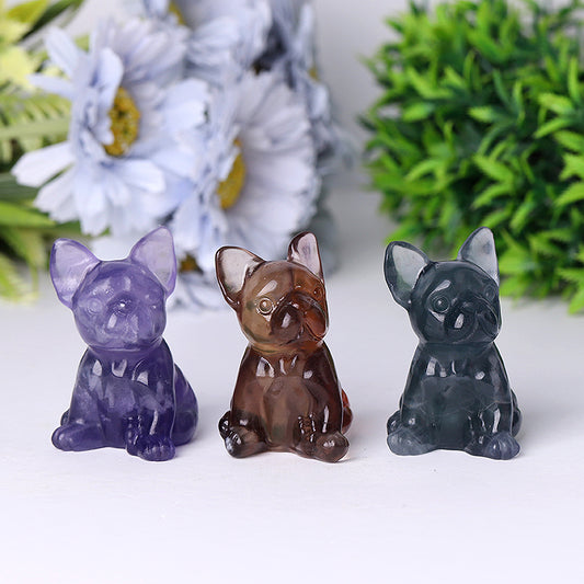 2.5" Wholesale High Quality Fluorite French Bulldog Carving Crystal Dog For Home Decor