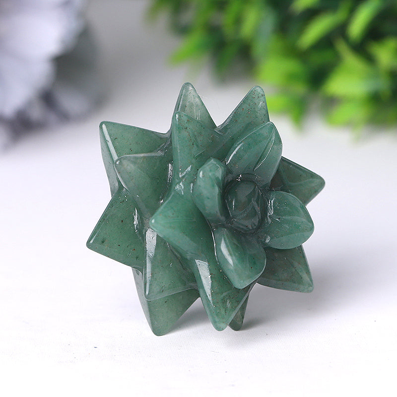 2" Green Aventurine Flower Crystal Carving