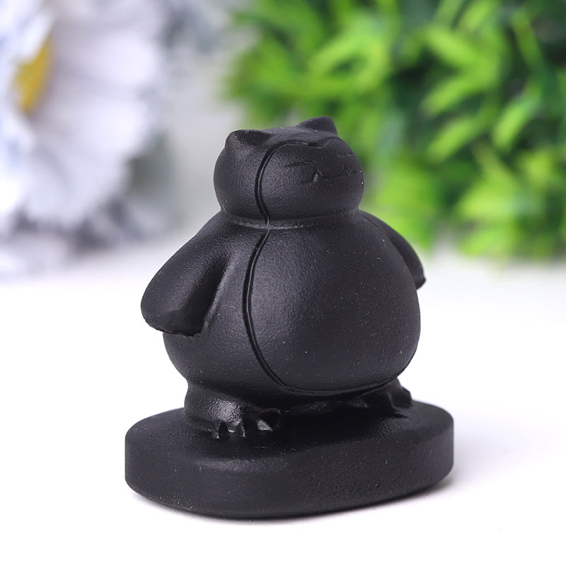 2" Black Obsidian Snorlax Crystal Carvings