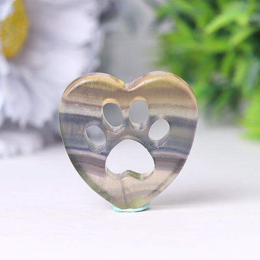 1.5" Heart with Cat Paw Shape Crystal Carvings