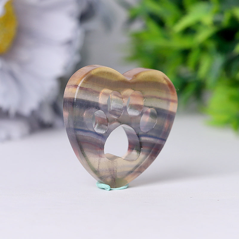 1.5" Heart with Cat Paw Shape Crystal Carvings