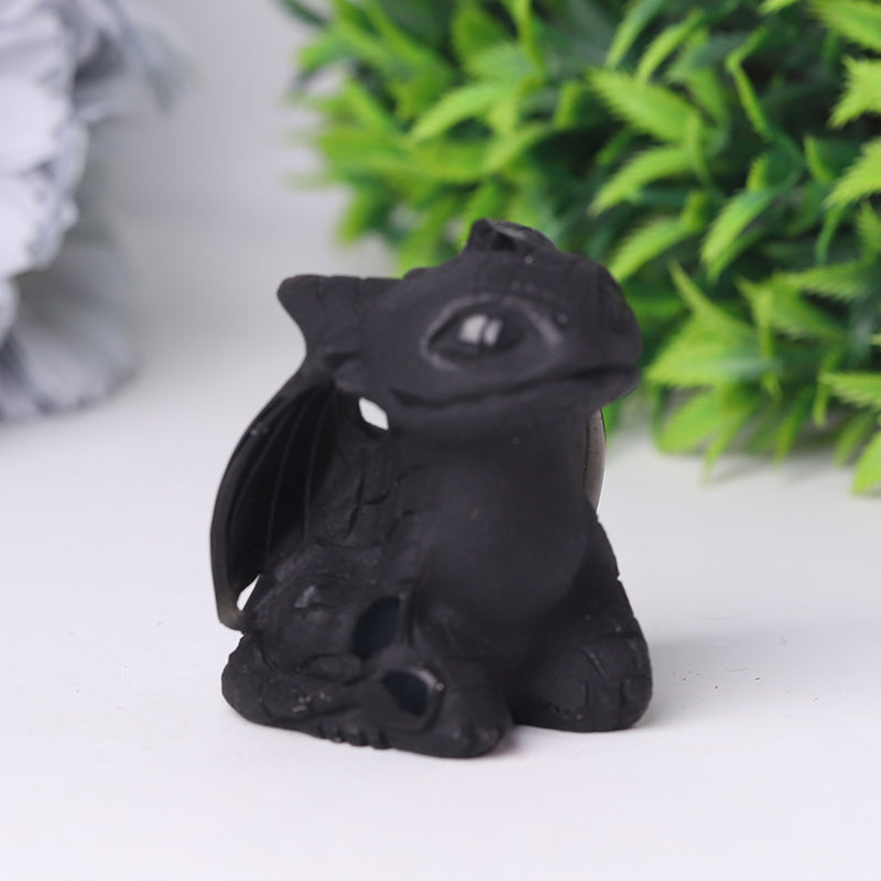 Black Obsidian Toothless Crystal Carvings