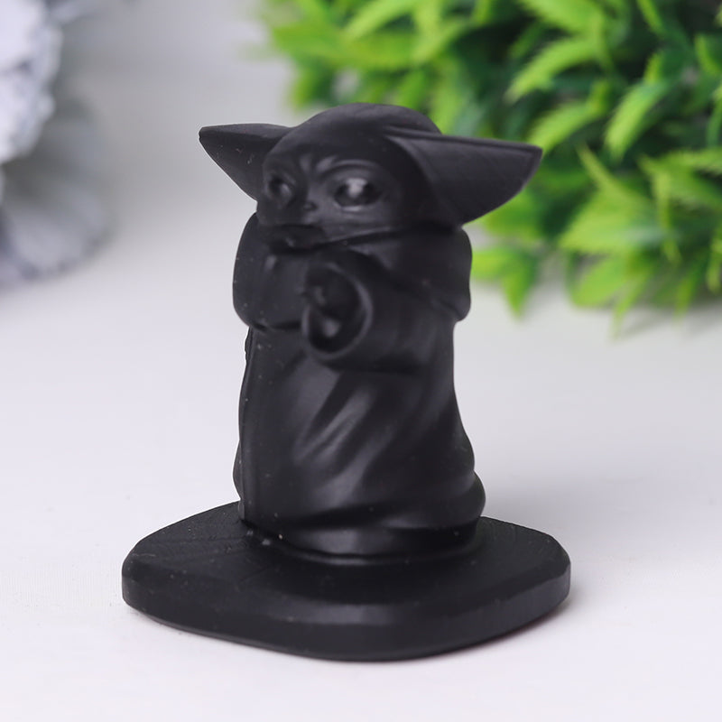 Black Obsidian Baby Yoda Master Crystal Carvings