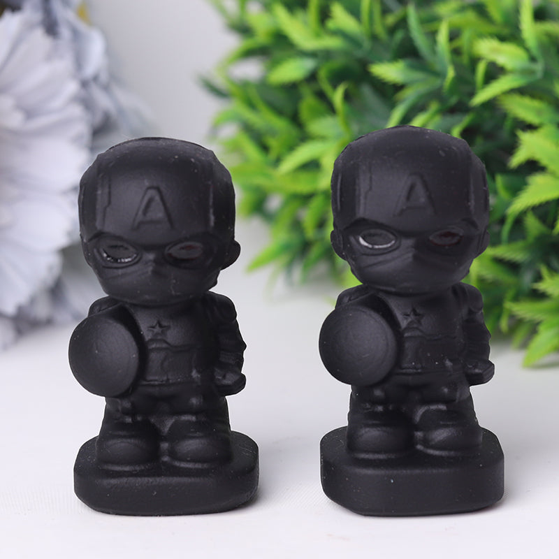 Black Obsidian American Captain Crystal Carvings