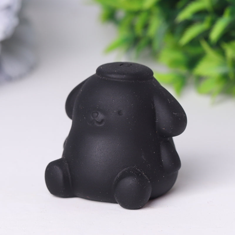 Black Obsidian Pompom Purin Crystal Carvings