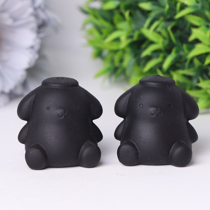 Black Obsidian Pompom Purin Crystal Carvings