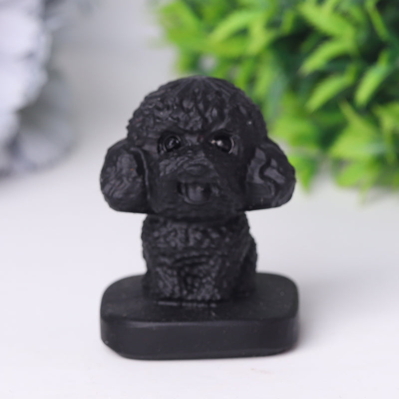 Black Obsidian Teddy Dog Crystal Carvings