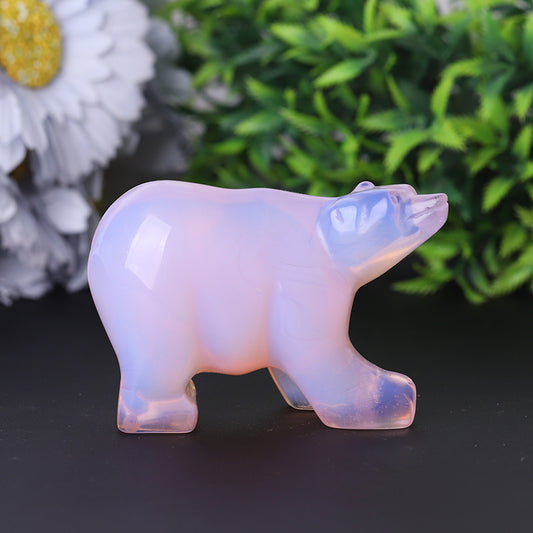 3" Pink Opal Bear Carving for Collection Crystal Gift