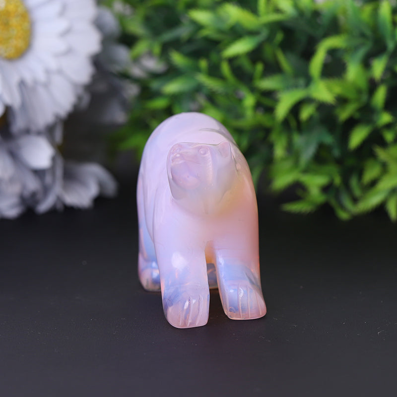 3" Pink Opal Bear Carving for Collection Crystal Gift