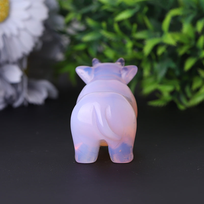 3" Pink Opalite Cow Hand Carving Healing Crystal Carving