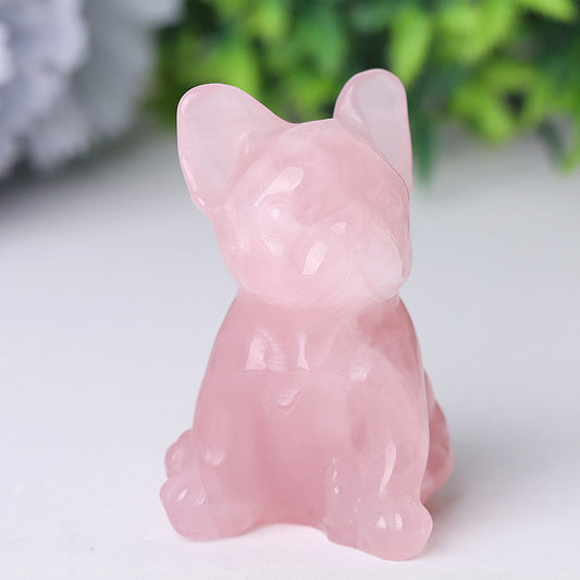 Rose Quartz Dog Crystal Carvings