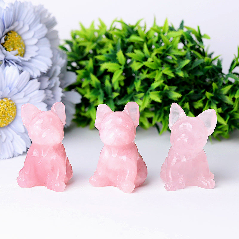 Rose Quartz Dog Crystal Carvings