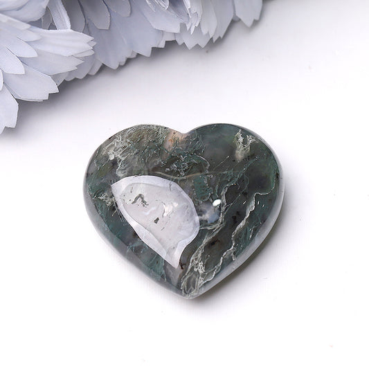 2" Moss Agate Heart Crystal Carvings