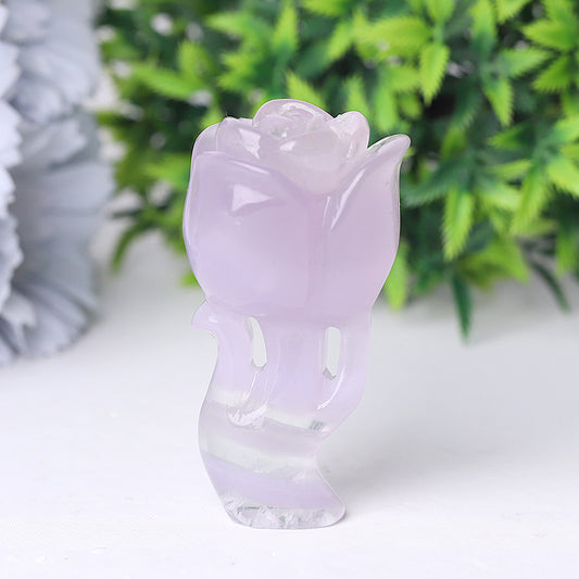 3" Natural Fluorite Rose Flower Carving for Collection
